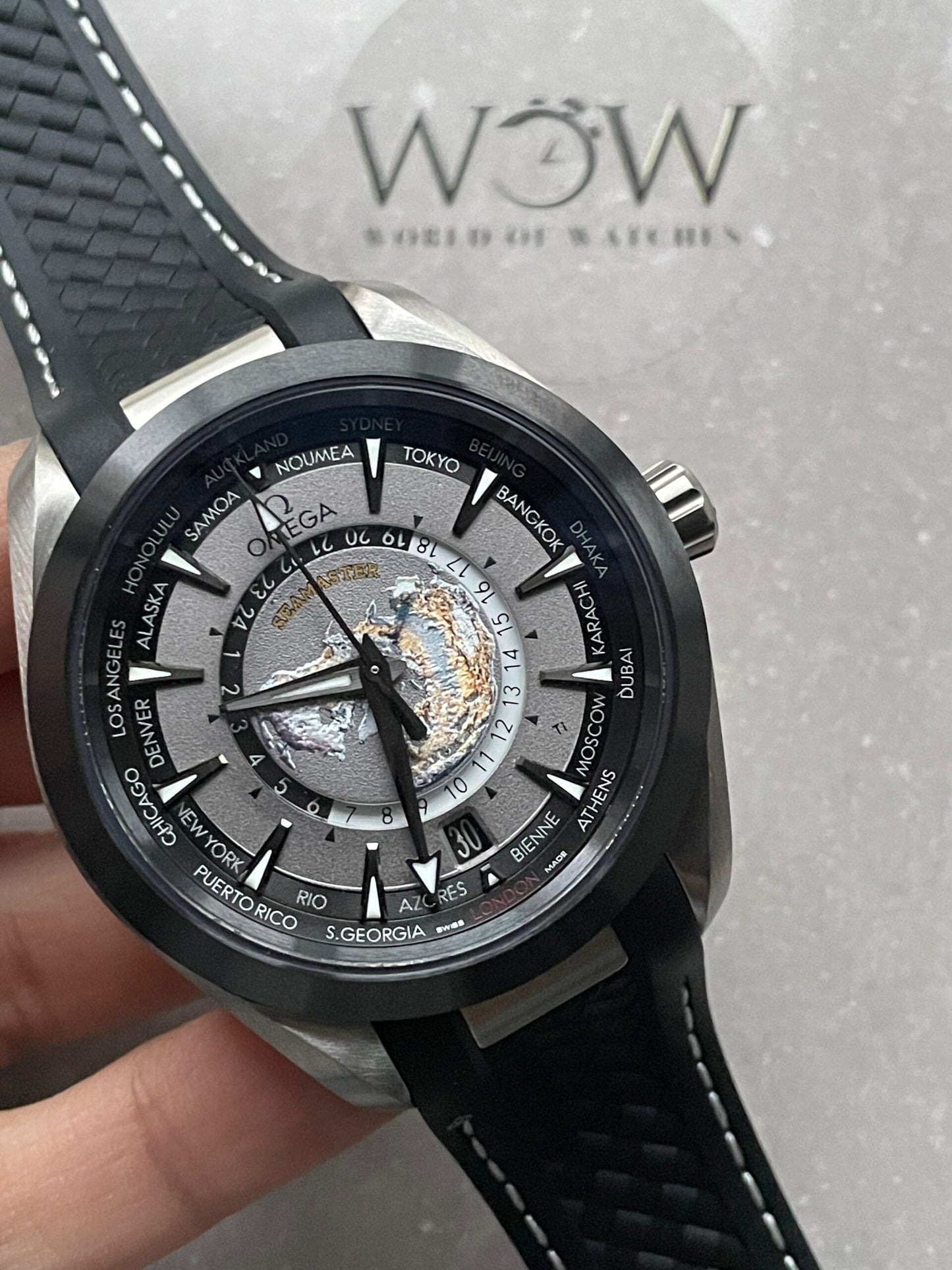 Omega Seamaster Aqua Terra GMT Titanium Worldtimer 43mm Ti Black Dial on Rubber Strap VSF A8938