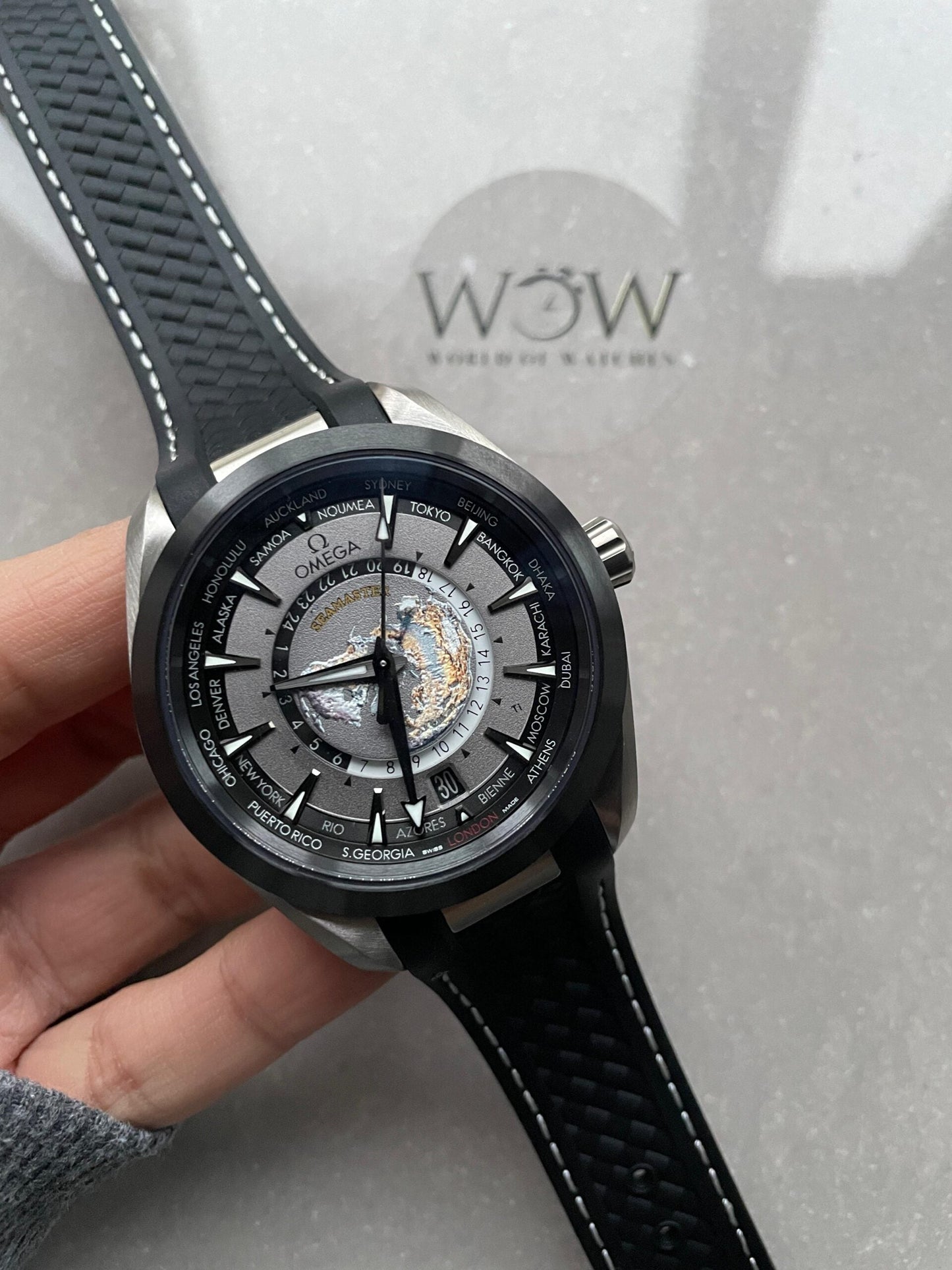 Omega Seamaster Aqua Terra GMT Titanium Worldtimer 43mm Ti Black Dial on Rubber Strap VSF A8938
